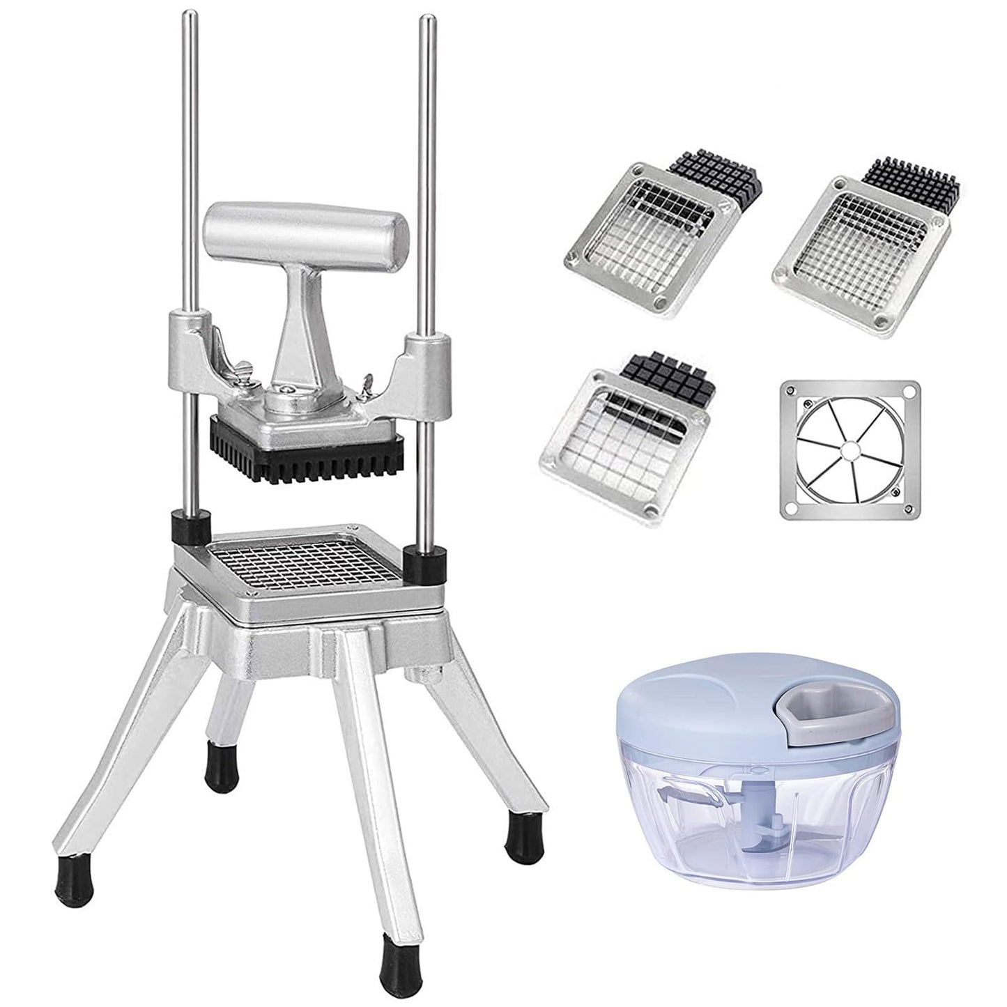 BotaBay Commercial Vegetable Fruit Chopper W/6-Wedge Slicer&1/4″&3/8″&1/2" Blade Professional Food Dicer French Fry Cutter Onion Slicer Stainless Steel For Tomato Peppers Potato Mushroom