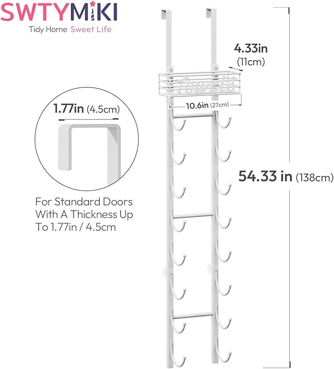SWTYMIKI Hanging Towel Racks for Bathroom - 9 Tier Over The Door & Wall Mounted Bath Rolled Towel Storage Organizer Holder for Small Bathroom, RV, Camper, White (Patented)