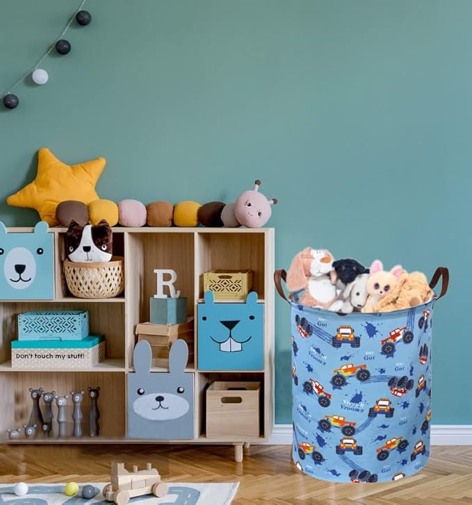 Kids Boys Hamper, Kids Laundry Basket Collapsible Monster Truck Storage Baskets for Boy Room Decor,Office,Toy Organizer,Gift Hamper(Monster trucks) …