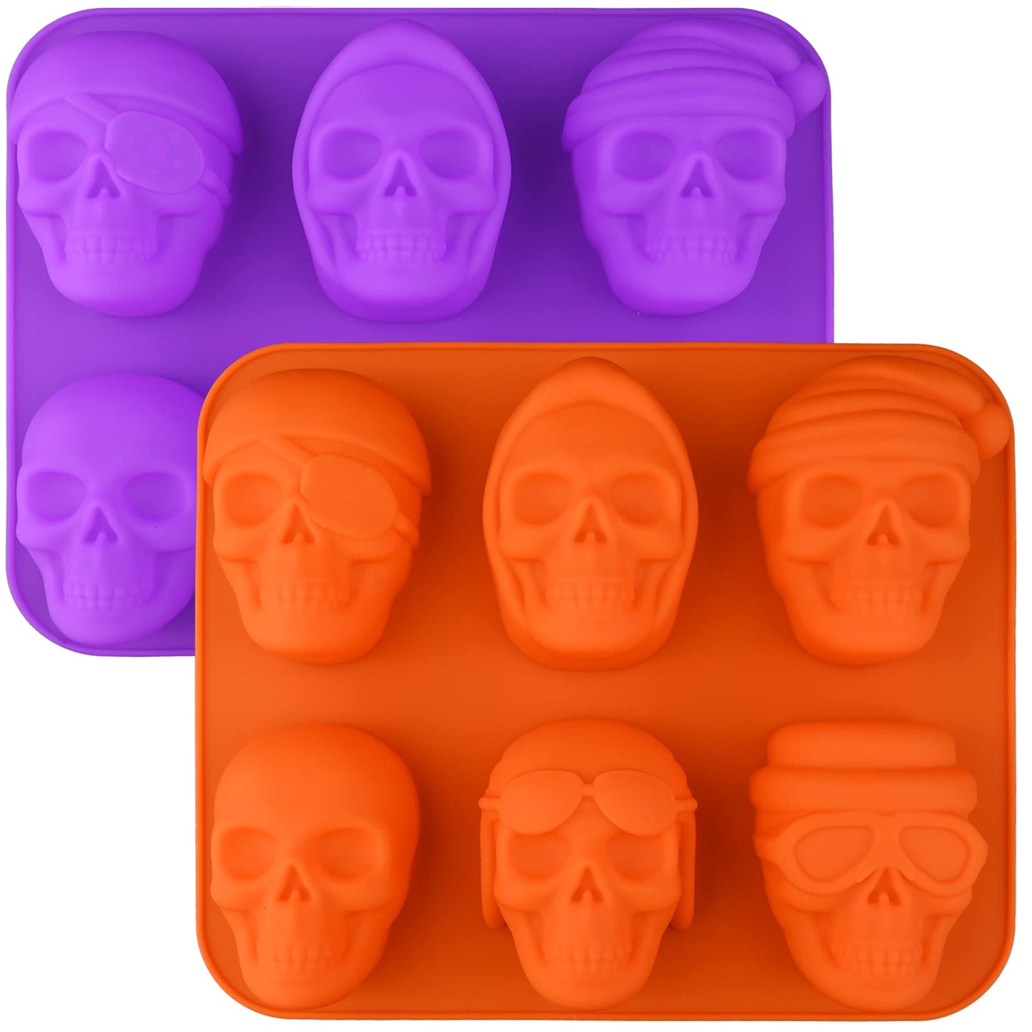 Sakolla Large Skull Cake Pan Silicone Mold, 2 Pack 6 Cavity Halloween Skull Cakelet Chocolate Molds Candy Pizza Baking Molds Handmade Soap Tray