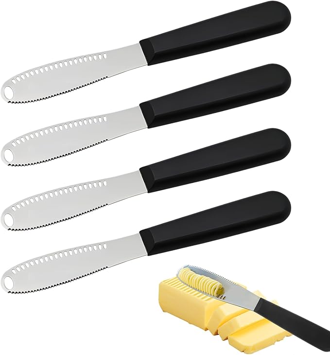 Creztail 2 Pcs Butter Knife Spreader with Holes, 3 in 1 butter knife, butter curler knife, Butter Grater with Ergonomic Handle, stainless steel butter spreader for Butter, Cheese, Jam
