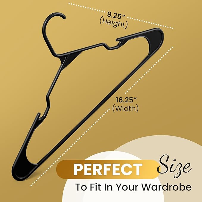200 Pack Plastic Hanger for Shirt Pants Coats Dresses Skirts Suits Jackets - Standard Thick Coat Hanger - Sturdy & Durable Design with Shoulder Grooves Hook - Black