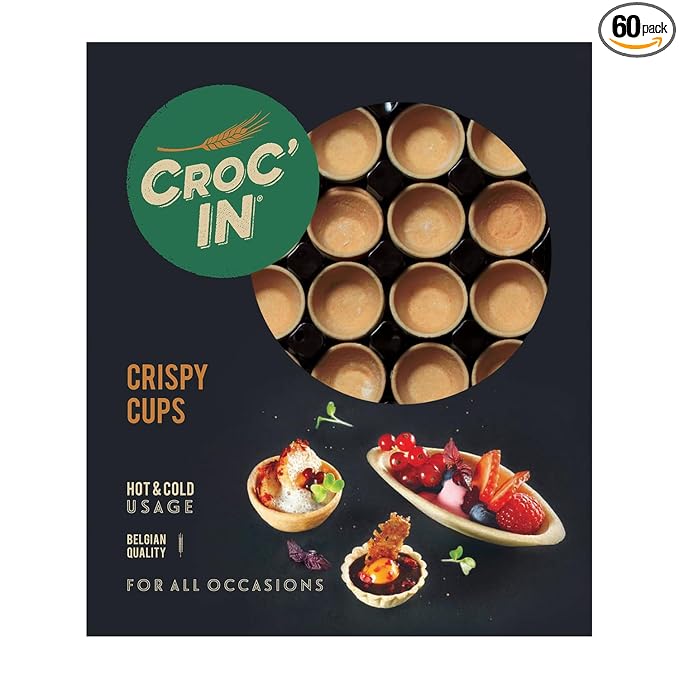 CROC'IN - Orange Mini Tart Shells - Edible Appetizer Or Dessert Cups - Pastry Pans - Artisanal & Vegan Confection - 60 Pieces