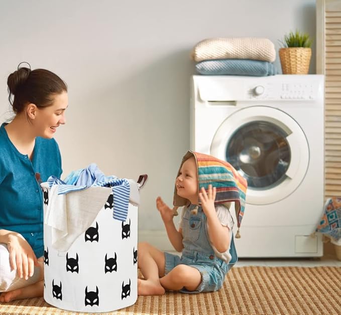 HIYAGON Large Sized Storage Baskets with Handle,Collapsible & Convenient Home Organizer Containers for Kids Toys,Baby Clothing (Black Bats)