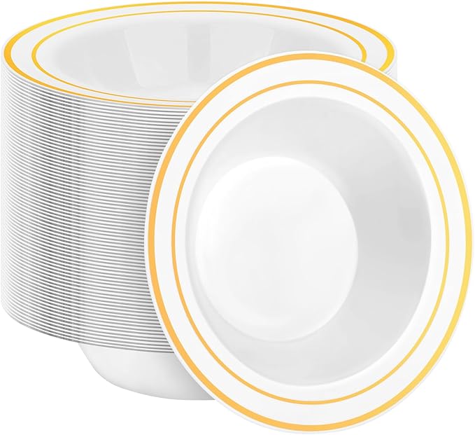 BESTSTAR 100 Pack clear Plastic Bowls with Red Rim