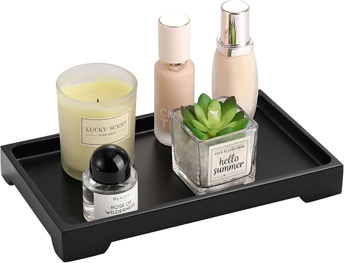 Luxspire Vanity Tray, 6"x 10" Rectangle Bathroom Tray, Toilet Tank Tray, Resin Kitchen Tray Decorative Jewelry Tray, Vanity Countertop Organizer Bathroom Accessories, Medium, Matte Black