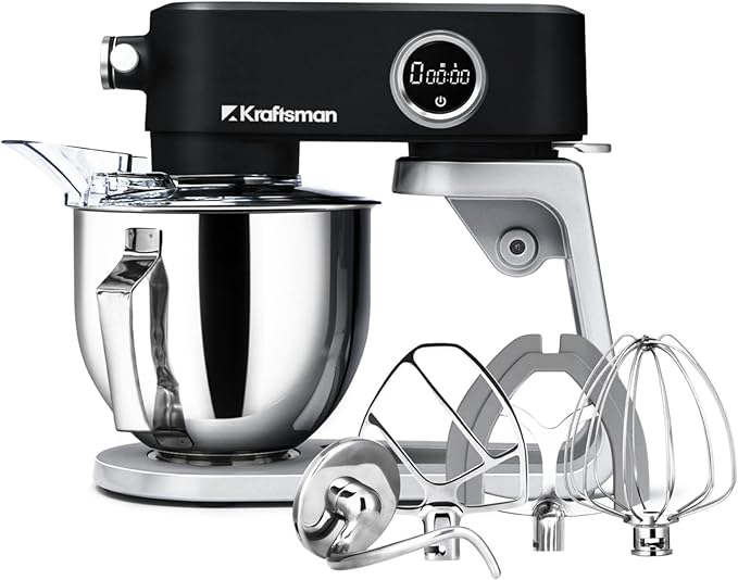 Kraftsman All-Metal Stand Mixer 5.3-Quart - Professional Kitchen Electric Food Mixer with Stainless Steel Mixing Bowl & Attachments for Baking, Dough & Cake, 8-Speed Control & Timer (Orange)