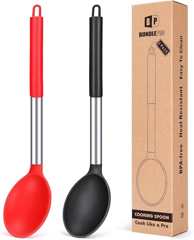 BUNDLEPRO Silicone Cooking Spoons for Nonstick Cookware, 2 Pack