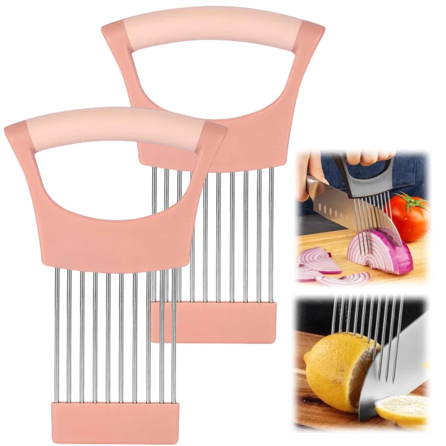 Ultra Onion Slice Holder - Stainless Steel Holder for Slicing Meat, Onion, Potato, Tomato - 3 Pack