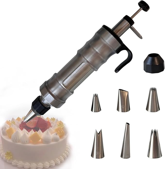 Dessert Decorating Syringe Set,Cake Decorating Tool,6 Piping Icing Nozzles