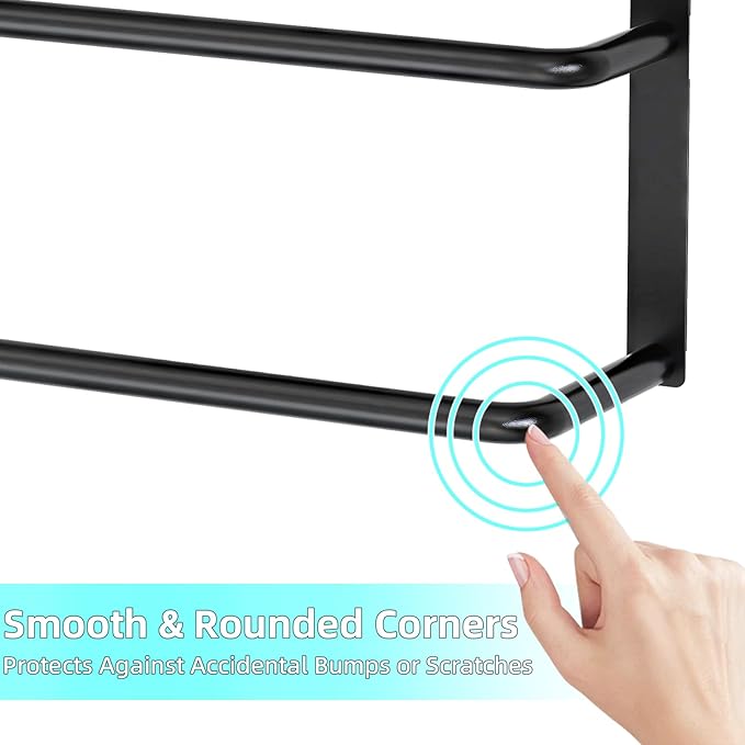Over The Door Towel Rack, 304 Stainless Steel Towel Rack, 3 Tier Towel Bar for Hanging Towels, 16 Inch Over Door Towel Storage Holder for Bathroom, Matte Black