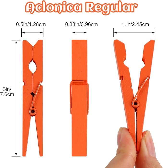 Phinus 72 Pcs Wooden Clothes Pins, 2.9 Inch Clothes Pins for Hanging Clothes, Pictures, Photos, Classroom, Crafts, Decoration, Clothespins Heavy Duty (Orange)