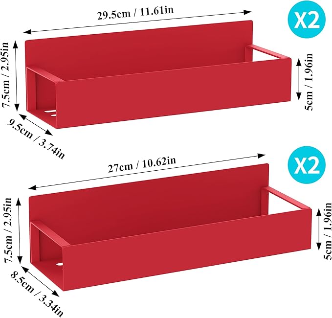 4 Pack Magnetic Spice Storage Rack Organizer for Refrigerator and Oven, Red Fridge Organizers and Storage