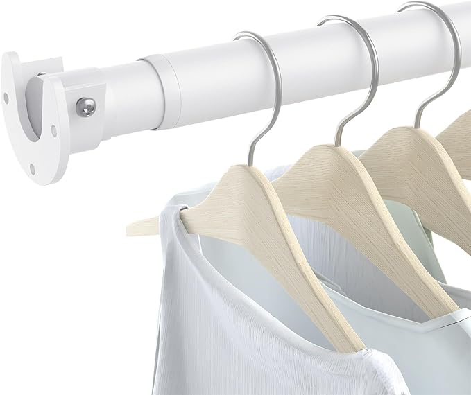 Closet Rods for Hanging Clothes, 17 to 54 Inch Heavy Duty Stepless Adjustable Closet Hanging Rod, 1.3 Inch Diameter Metal Closet Rod for Wardrobes Laundry Bedroom RV, White