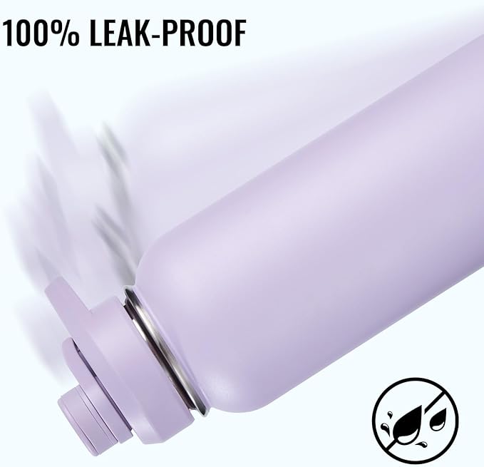 32 oz Insulated Water Bottle with Handle, 304 Stainless Steel Water Bottles with Wide Mouth, Double Wall Vacuum Sports Water Bottle, BPA Free, Keep Cold and Hot, Purple
