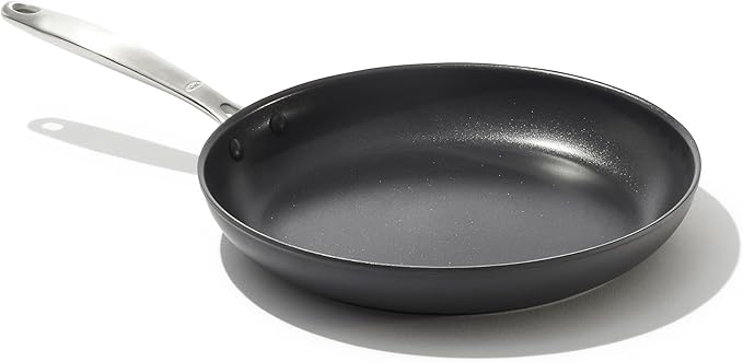 OXO Enhanced 8" Frying Pan Skillet, PFAS-Free Ceramic Nonstick, Durable Hard Anodized Cookware, Scratch Resistant, Stainless Steel Handle, Good Grips, Dishwasher Safe, Oven safe, Black