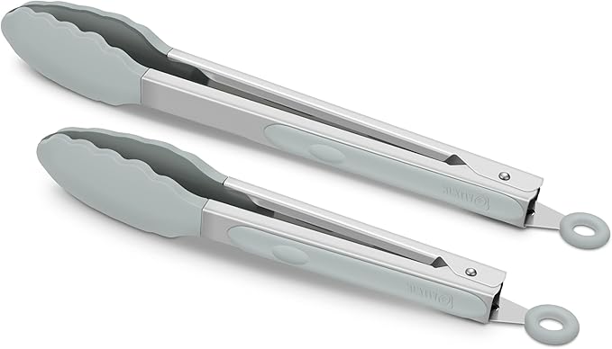 2 Pack Silicone Kitchen Tongs, 9 & 12 Inch, Stainless Steel, Purple