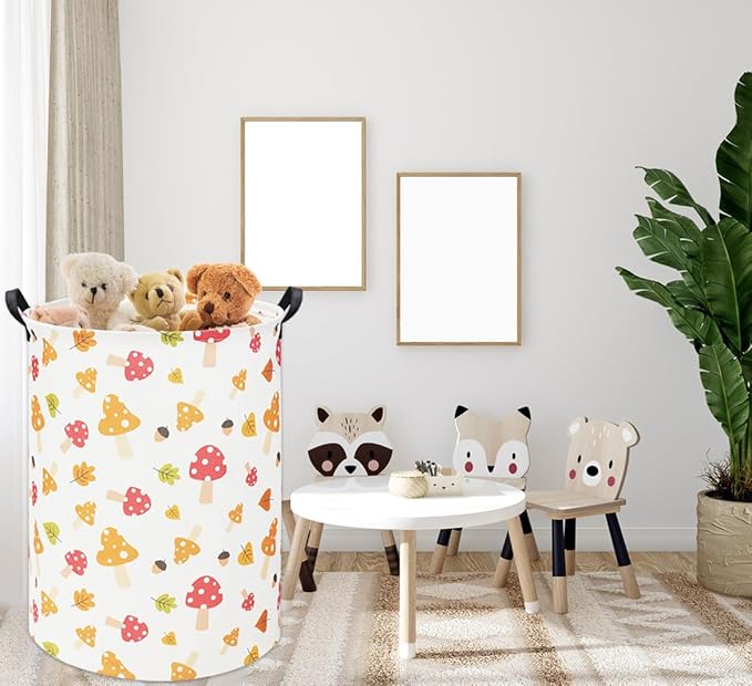 HIYAGON Baby Laundry Basket Baby Hamper for Nursery Girl Kids Pink Hamper Cute Kids Toys Storage Bin Organizer Mushroom Room Decor for Home(Mushroom)