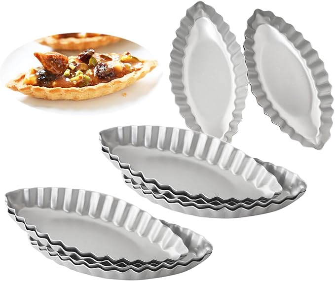 LoveDeal Aluminum Boat Tart Pan Fluted Oval Baking Mold, Small Wavy Tartlet