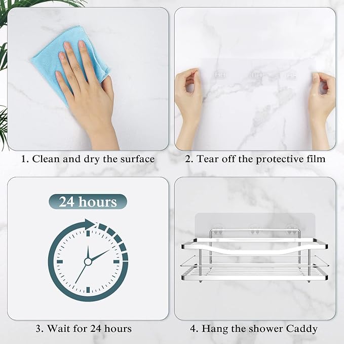 EAGMAK 2 Pack Transparent Shower Caddy Adhesive for Replacement, No Drilling , Soap Holder, Bathroom Storage Shelves and Kitchen Racks