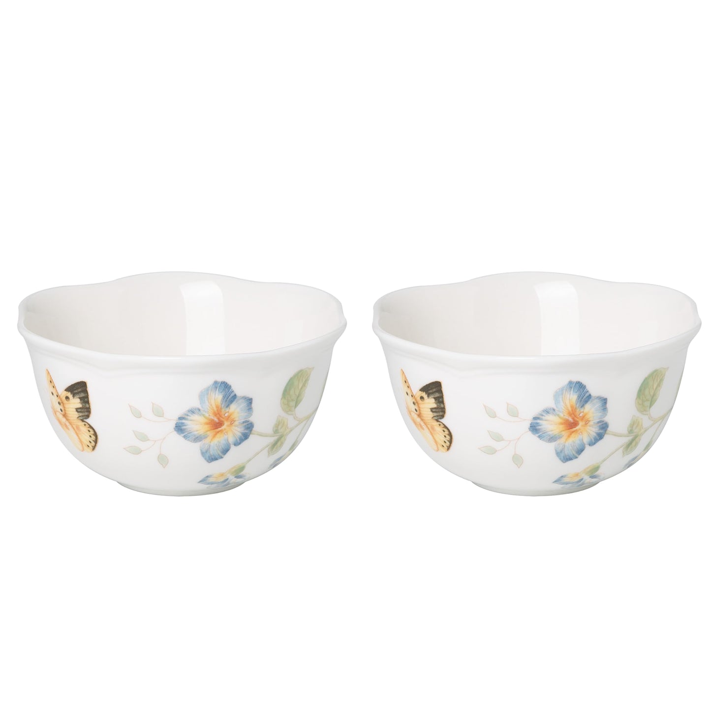 Lenox 890914 Butterfly Meadow 2-Piece Porcelain Dessert Bowl Set, Blue, 4.75"