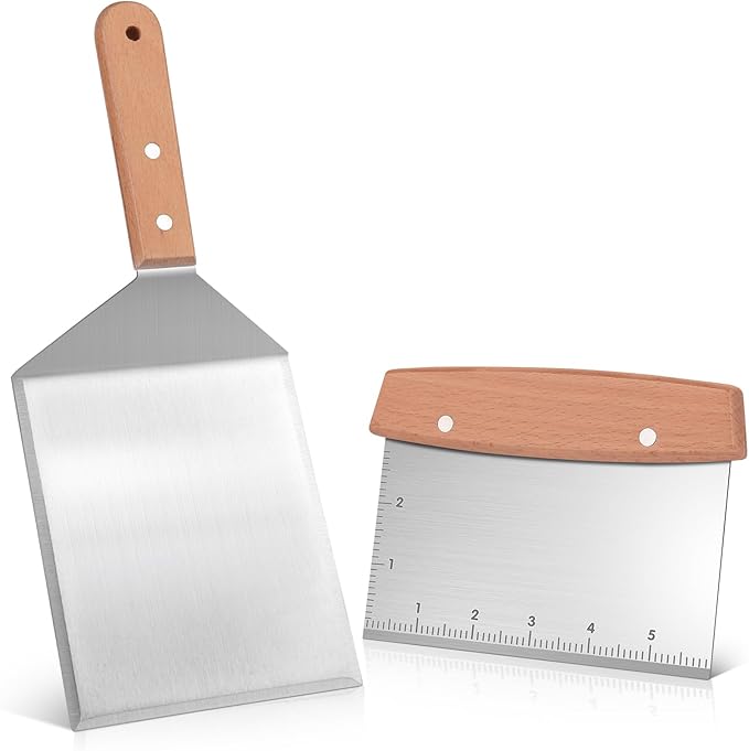 Flyisland Blackstone Bench Scraper,Griddle Scraper for Blackstone, Heavy Duty Stainless Steel Grill Scraper,Dough Scraper Cutter for Bread and Pizza Cutter, Griddle Scraper Chopper