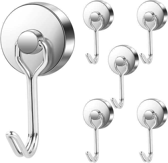 LOVIMAG Hooks, 80lbs+ Magnetic Magnet Hook 2026 Cruise Cabin Ship Essentials Heavy Duty Strong Refrigerator Fridge Hanging for Classroom Beach Vacation Kitchen Grills Home Mug Hanger (6 Pack), Silver