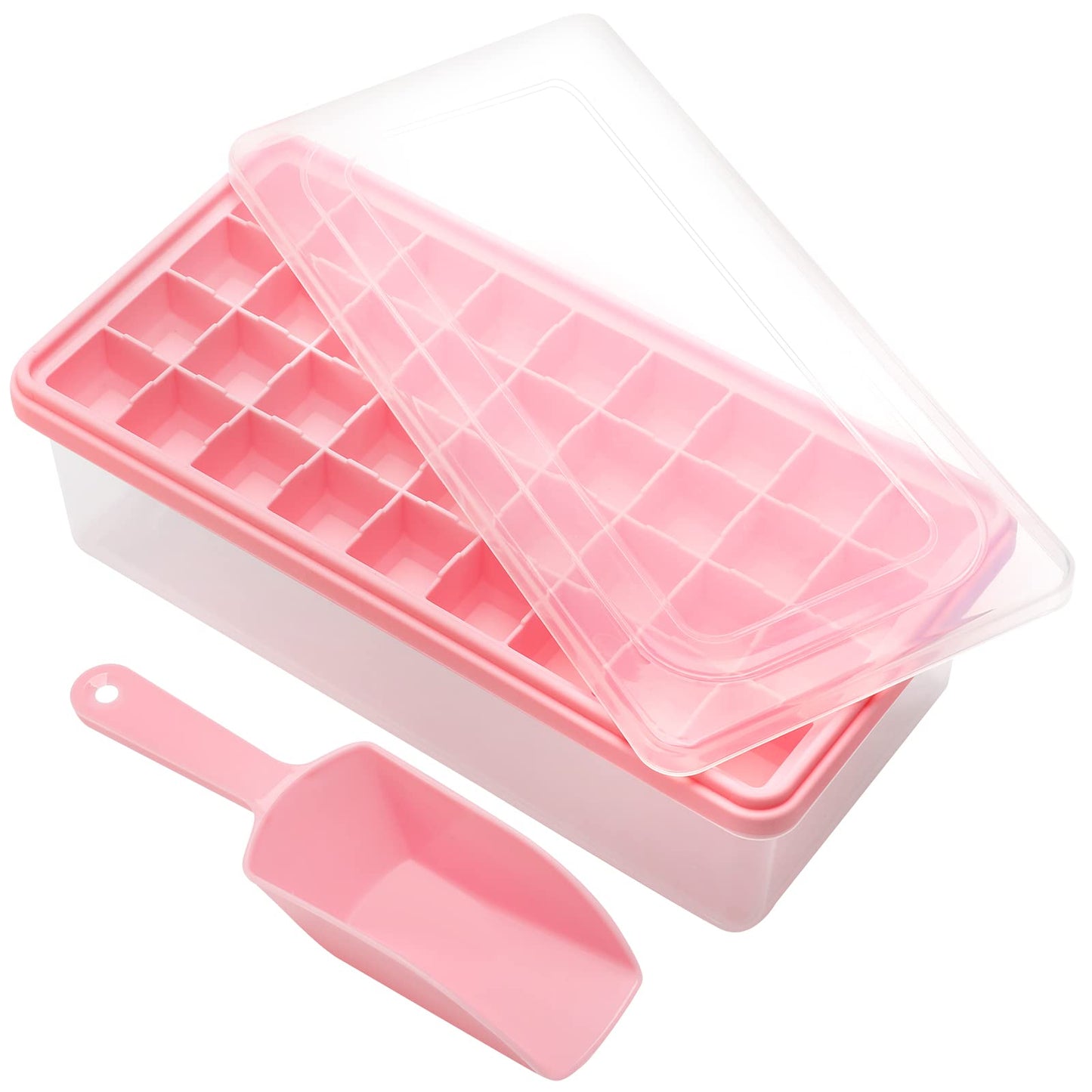 Silicone Ice Cube Tray with Leak-Proof Lid & Storage Bin for Freezer – BPA-Free 36-Piece Nugget Ice Molds, Spill-Resistant Cover & Ice Scoop Container Cover