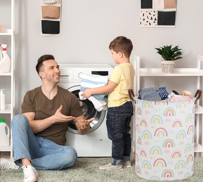 Rainbow Laundry Hamper Kids Hamper for Nursery Boy and Girl Baby Clothes Hamper Cute Girls Toys Storage Bin Organizer Soccer Room Decor for Home(Rainbow)