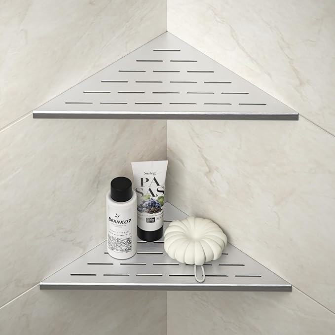 Corner Shower Shelf, 12" Brushed 304 Stainless Steel Slot Design Recessed Corner Shelves 2 Pack Bathroom Grout in Shelf for Tiled Wall, Large Size