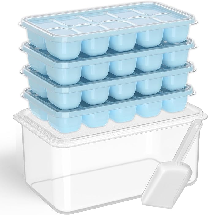 DOQAUS Ice Cube Tray with Lid and Bin,4 Pack Ice Cube Trays for Freezer