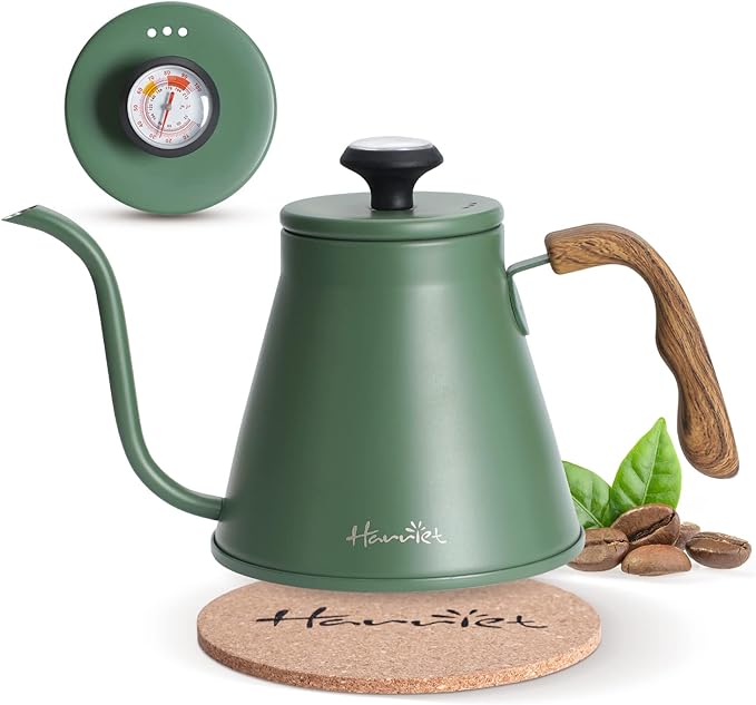 Harriet Gooseneck Kettle with Thermometer for Pour Over Coffee and Tea, 37 fl oz, Stainless Steel, Durable 3-Layer Base, Ideal Spout for Precision Pouring, Compatible with all Stove Tops, Orange