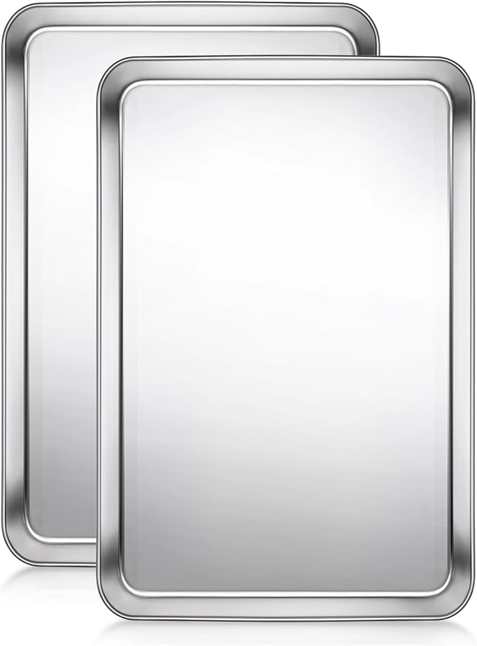 Terlulu Baking Sheet, Cookie Sheet, Stainless Steel Baking Pan, 2 Piece-16''x 12'' x 1'', Sheet Pan for Oven, Jelly Roll Pan, Baking Tray for Baking&Roasting, Nonstick&Nontoxic&Easy Clean