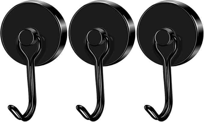 LOVIMAG Hooks, 120lbs+ Magnetic Magnet Hook 2025 Cruise Cabin Ship Essentials Heavy Duty Strong Refrigerator Fridge Hanging for Classroom Beach Vacation Kitchen Grills Home Mug Hanger (3 Pack), Black