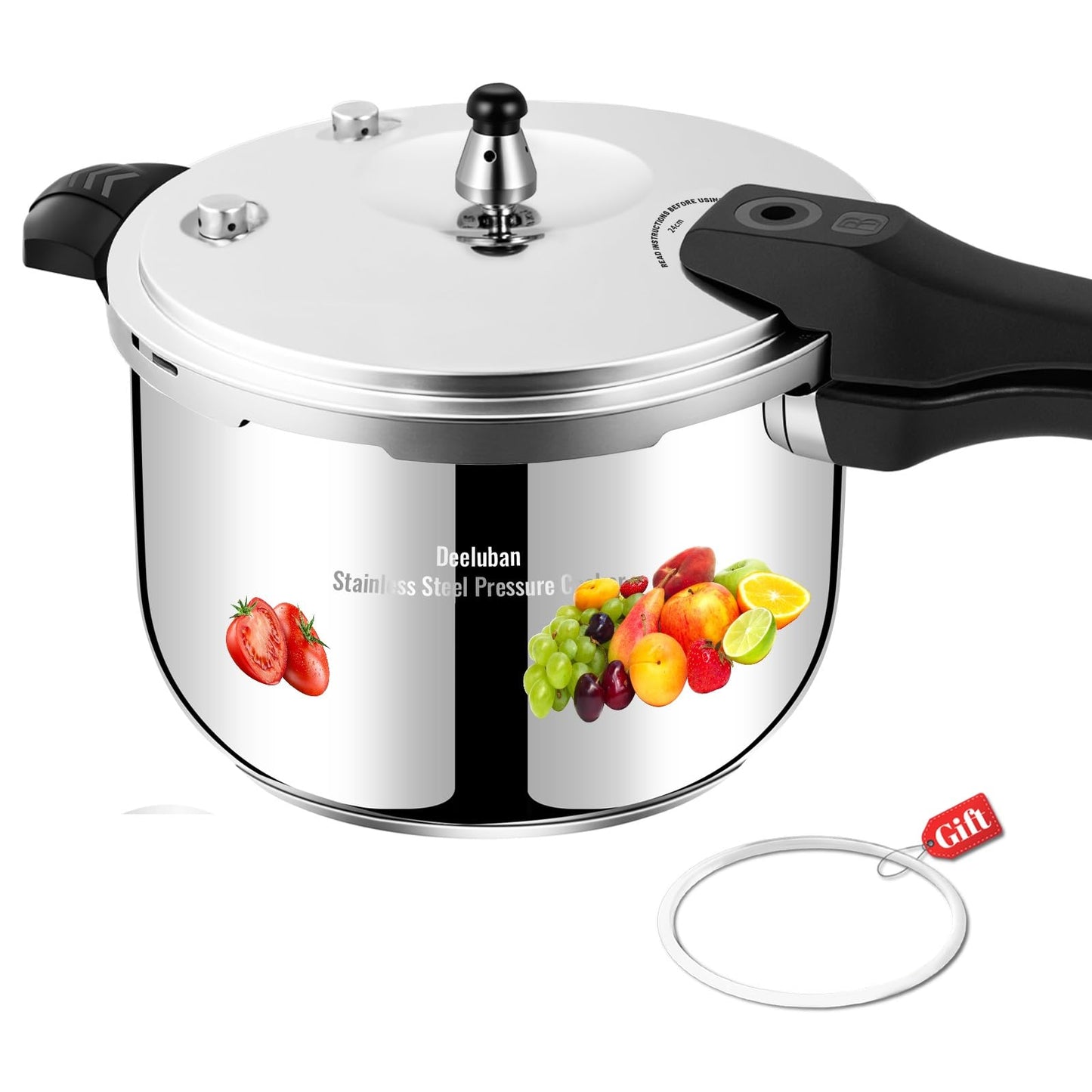 Stainless Steel Pressure Cooker 10 Quart All Stovetops Induction Compatible Food Grade Heavy Duty Multi Safety System Durable Body Handle for Home and Commercial Use, Deeluban