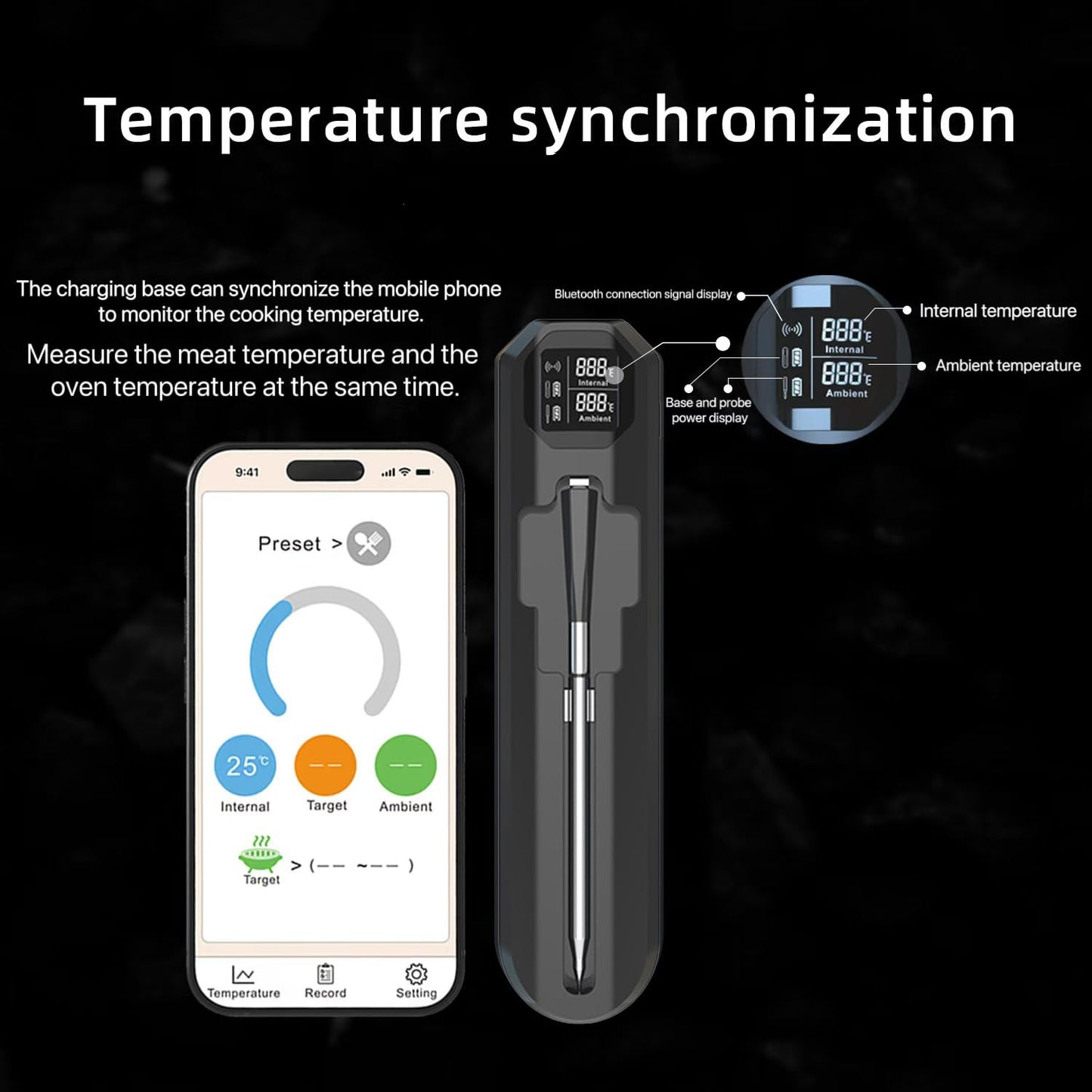 Wireless Bluetooth Meat Thermometer, 820ft Range, VA HD Digital Display, Instant Read, Waterproof Probe for Grilling, Oven, Air Fryer, Smoker, Turkey, Steak, Kitchen Cooking