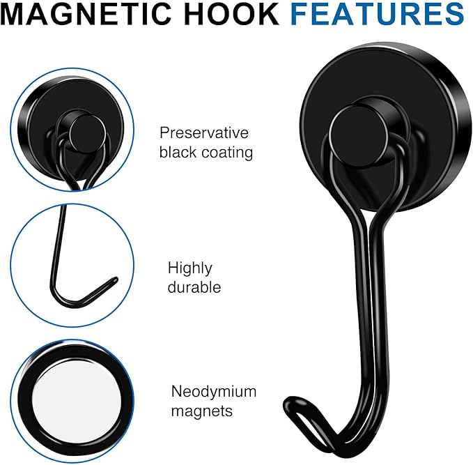 LOVIMAG Hooks, 40lbs+ Magnetic Magnet Hook 2026 Cruise Cabin Ship Essentials Heavy Duty Strong Refrigerator Fridge Hanging for Classroom Beach Vacation Kitchen Grills Home Mug Hanger (20 Pack), Black
