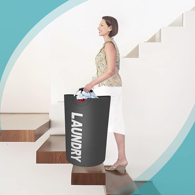 StorageRight 115L Large Laundry Basket, Laundry Hamper, Dirty Clothes Hamper for Laundry, Collapsible, Waterproof Laundry Baskets with Foam Protected Aluminum Handles for Laundry, Dorm, Family (Grey)