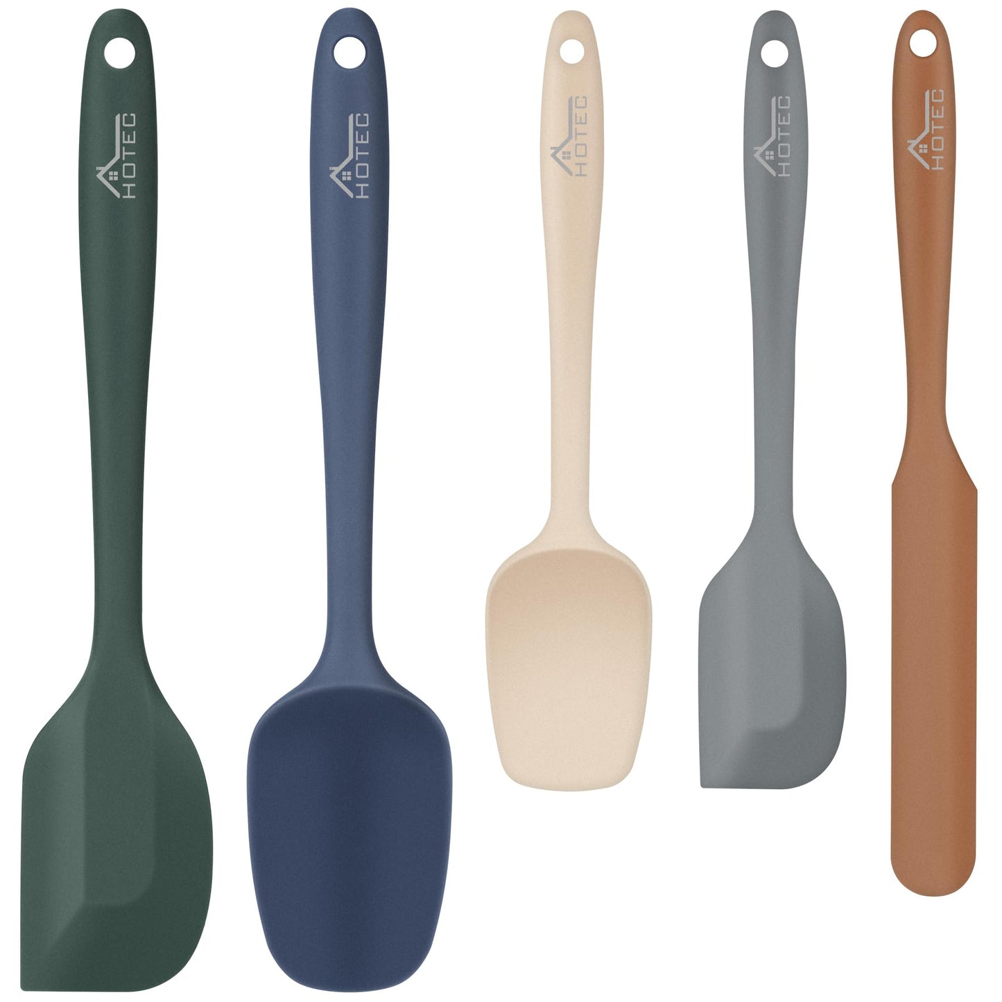 HOTEC 600℉ Heat Resistant BPA-Free Silicone Rubber Spatula Set,Kitchen Cooking Spatulas, Baking, Mixing for Non Stick Cookware, Dishwasher Safe, Set of 5 Aqua Sky