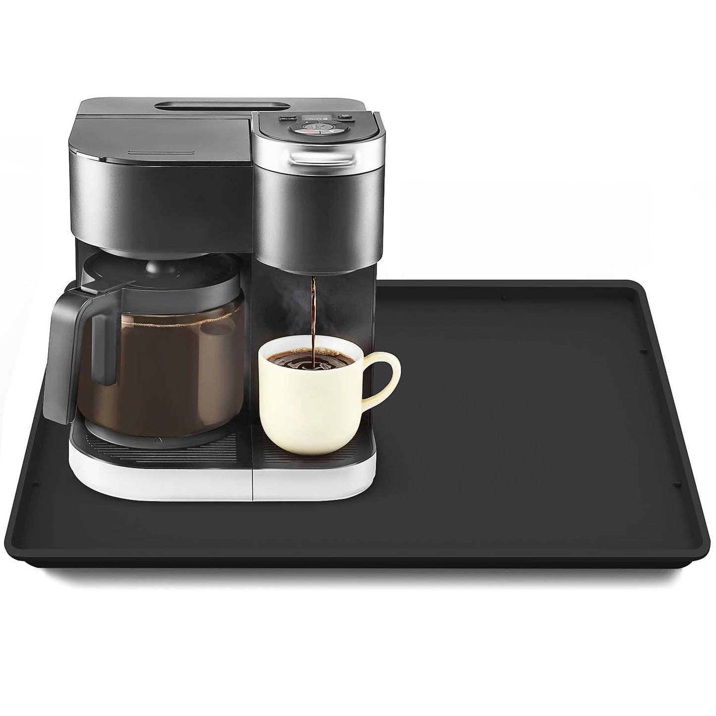 Silicone Coffee Maker Mat with Lip for Countertops, 24'' x 16'', Grey