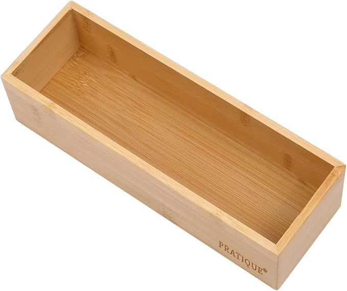 PRATIQUE Bamboo Drawer Organizer - Kitchen Utensil Organizer Silverware Tray Cutlery Holder，Office Desk Supplies and Accessories (12x3x2.6 inch)