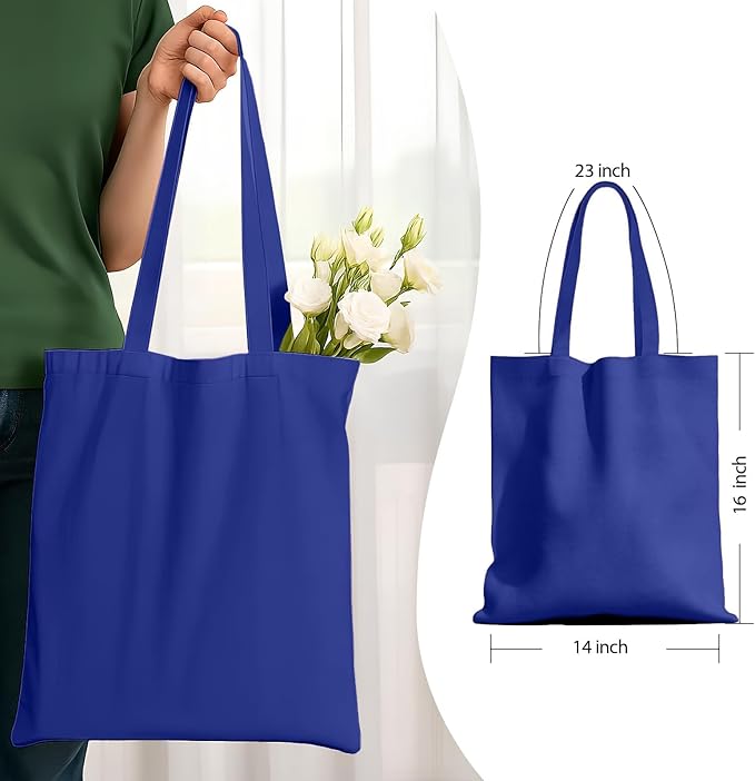 MOLOVA 1-6 Pack Available Premium Canvas Reusable Tote Gift Bags,Made of Natural Canvas with Handle,Work,DIY,Shopping(Blue)