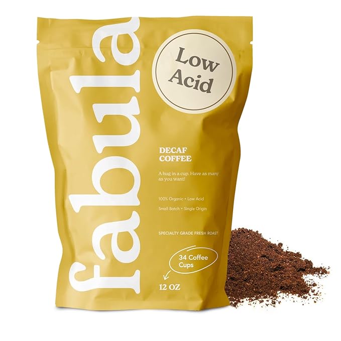 Fabula Organic Decaf Coffee Beans - Swiss Water Process - Low Acid Whole Bean Coffee - Medium Roast - Mold Free, Non-GMO & Single Origin - 12 oz