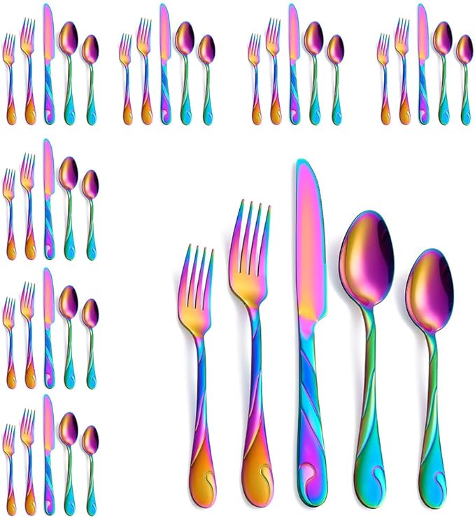 Seeshine Gold Stainless Steel Flatware Set for 8, 40-Piece Silverware Set