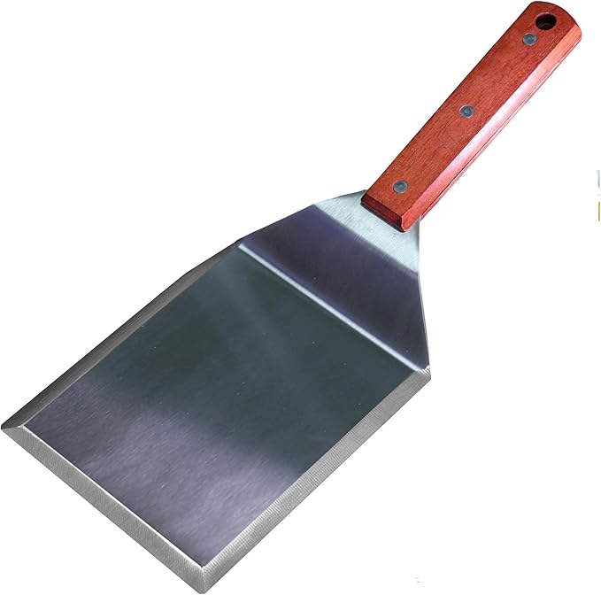 La Cuisine Extra‑Wide Stainless Steel Spatula with Wooden Handle, Heavy‑Duty 5x6" Burger Turner for BBQ, Flat Top Griddle, Blackstone Grill & Smash Burgers