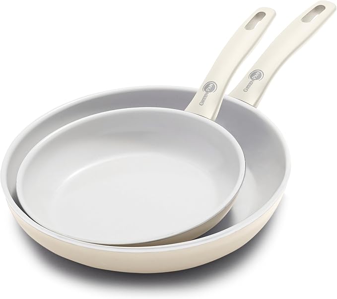 GreenPan Dover 8" and 10" Frying Pan Skillet Set, Healthy Ceramic Nonstick Coating, PFAS-Free, Dishwasher Safe, Comfort Grip Handle, Gray