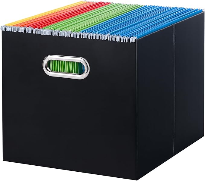 Oterri Cardboard File Organizer Box for Hanging File Folders Letter Size,Large File Box for Computer Desk,File Cabinet,Working Home,Office,Classroom (Black, Letter Size - 1 Pack)