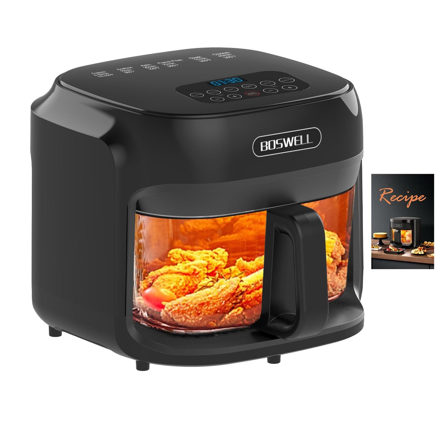 BOSWELL 7.5 QT Large Glass Air Fryer, 6-1 Preset Cook Modes