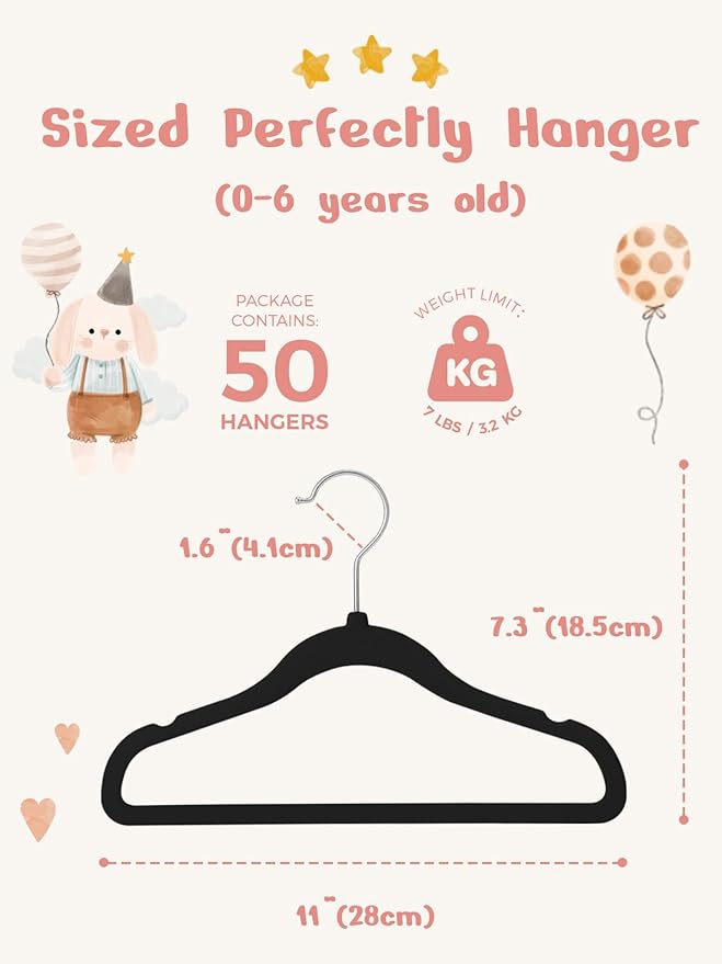 HOUSE DAY 11 Inch Velvet Baby Hangers 100 Pack Black, Premium Kids Hangers for Children, Infant & Toddler Clothes, Durable Non Slip Small Baby Felt Hanger for Closet, Ideal for Everyday Use