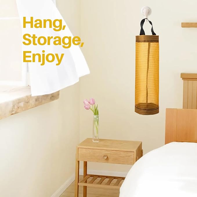 TOGETRUE Plastic Bag Holder, Mesh Grocery Bag Holder Hanging Storage Bag Dispenser (Yellow 2 Packs)